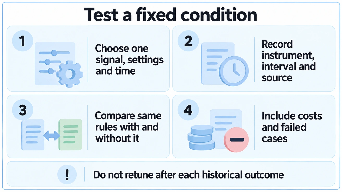 A repeatable MACD test fixes its definition and observation context and compares complete rules including costs and failed cases.