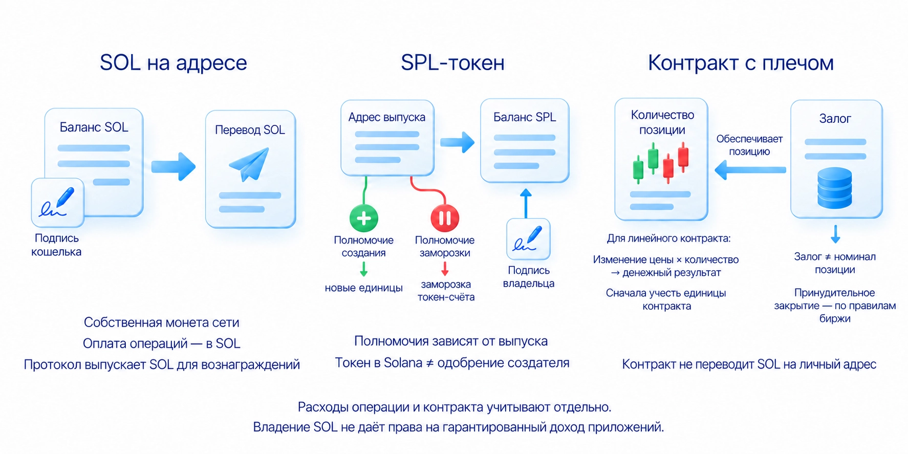 SOL, SPL-токен приложения и биржевой контракт с плечом имеют разные свойства и риски; владение монетой не гарантирует доход