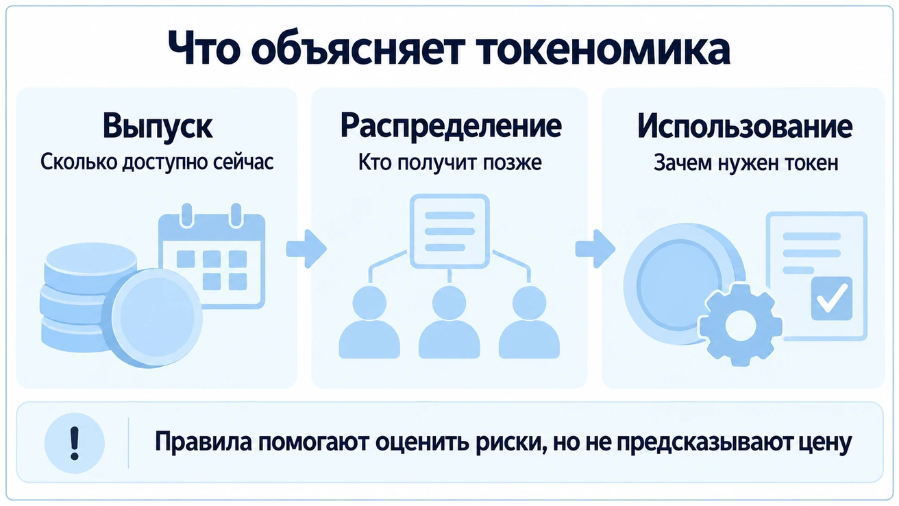 Токеномика объясняет выпуск, распределение и использование токена, помогает оценить риски, но не предсказывает цену