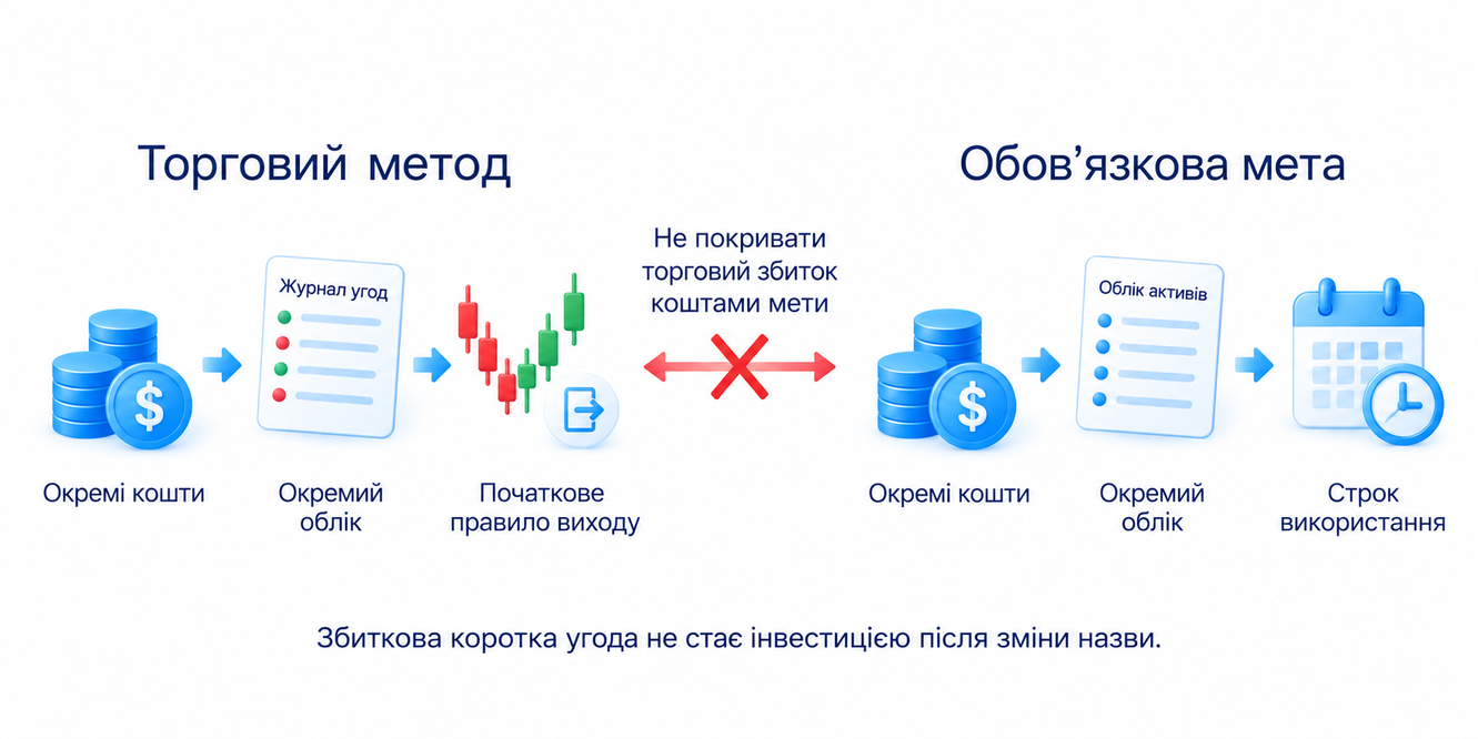 Розділені цілі, кошти й облік; збиткову коротку угоду не перейменовують і не покривають коштами обов’язкової мети